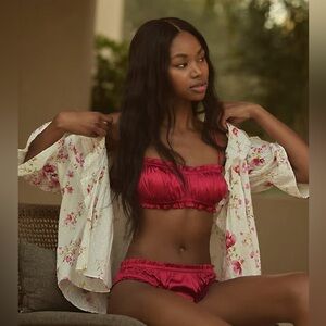 NWT Anthropologie Ruffle Satin Bralette + Brief